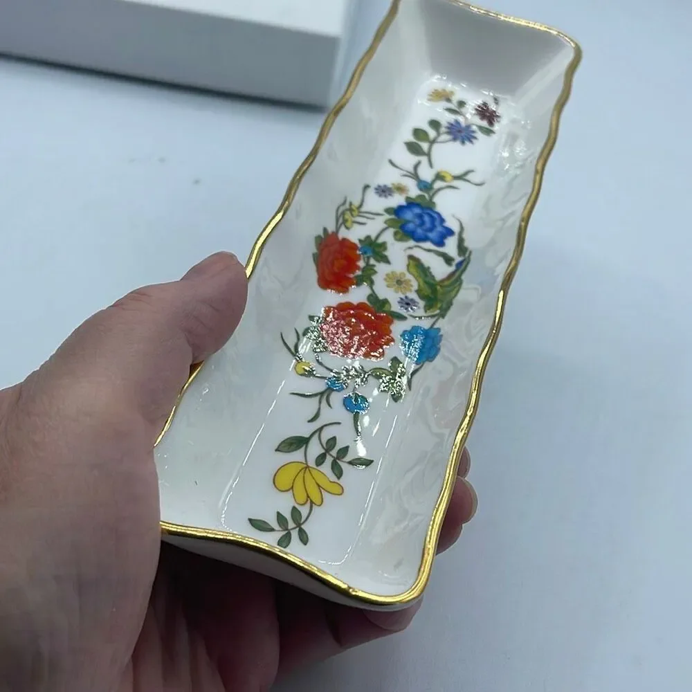 VTG John Aynsley & Sons Famille Rose mint tray English Bone China.